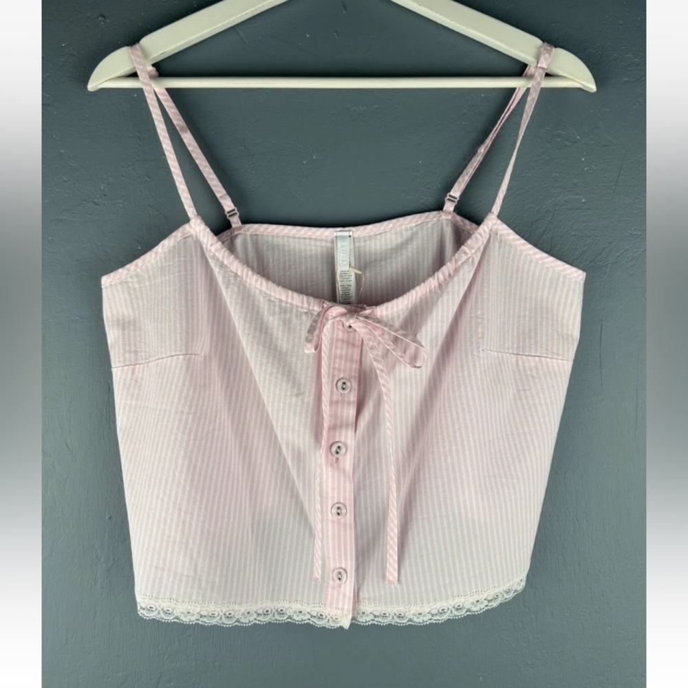 SKIMS Sz Small Pink Stripe Cotton Poplin Sleep Tank